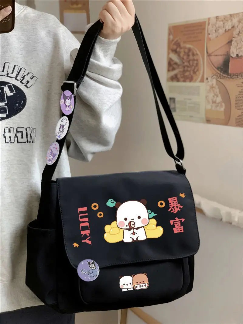 Cartoon bubu and Yier high-capacity Shoulder Bags Student Sports Crossbody Backpack Black White Messenger Bag Girl birthday gift