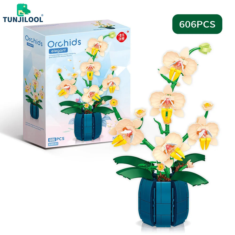 Building Blocks Orchid Flowers Bouquet Flower Blocks Bonsai Plant Model Bricks Romantic DIY Home Decoration Toy for Kids Gift