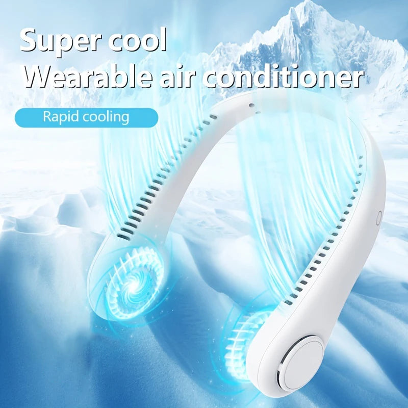 2024 1200mAh New Mini Neck Mounted Fan Portable Bladeless Neck Rechargeable Air Cooler 3 Speed Mini Summer Sports Fan Outdoor