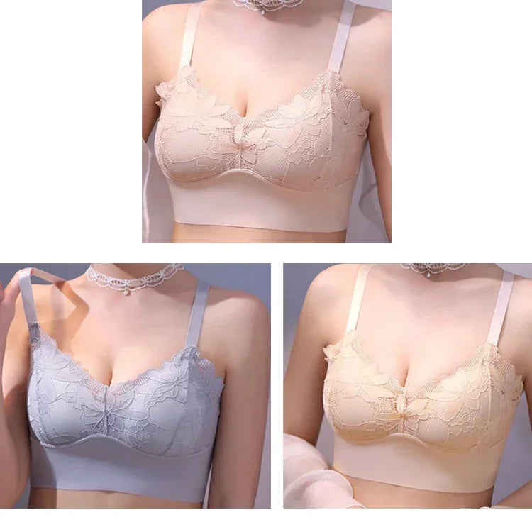 3pcs Ice Silk Seamless Lace Bra No Steel Ring Comfortable Large Size Bra vest bra Gather Anti Sagging Underwear