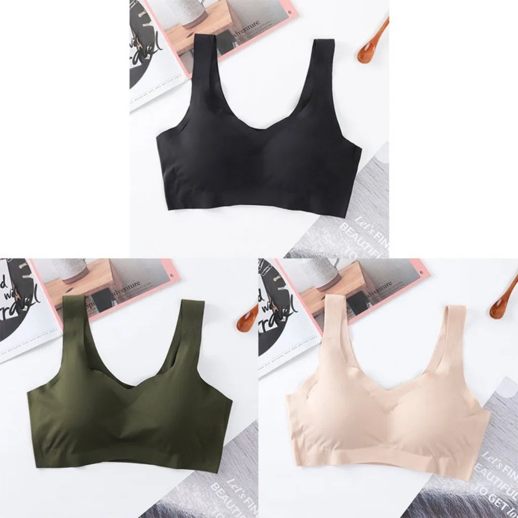 3PCS Sexy Sports Bra Seamless Bra with Pads Comfortable Without Steel Ring Sleep Push Up Underwear Plus Size M-XXL