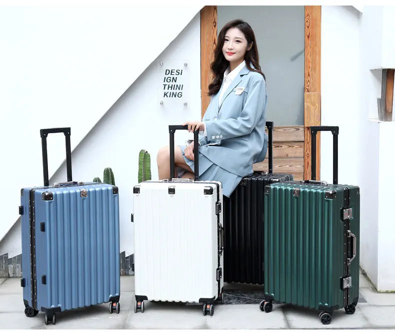 20inch 22inch 24inch 26inch Large Capacity Luggage Aluminum Frame Reinforced Anti-Collision Trolley Case Password Box Casual Suitcase Silent Wheel