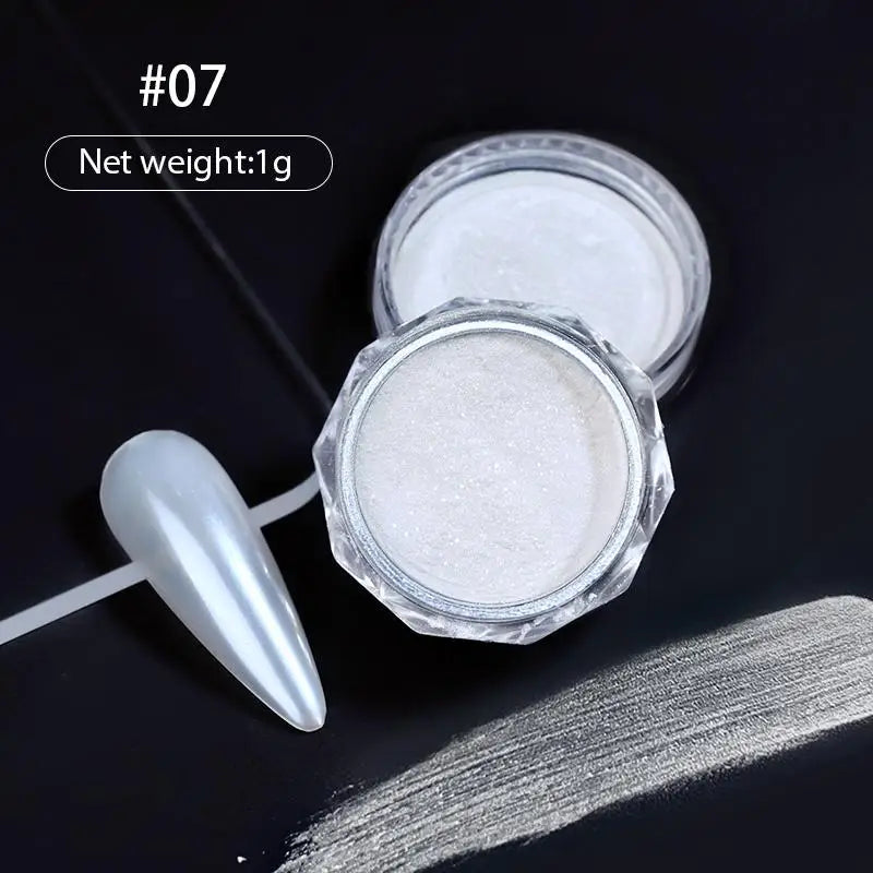 Aurora Pearl White Nails Glitter Dust Chrome Moonlight White Rubbing on Powder Shell Mirror Pigment Nail Art Supplies Decoration