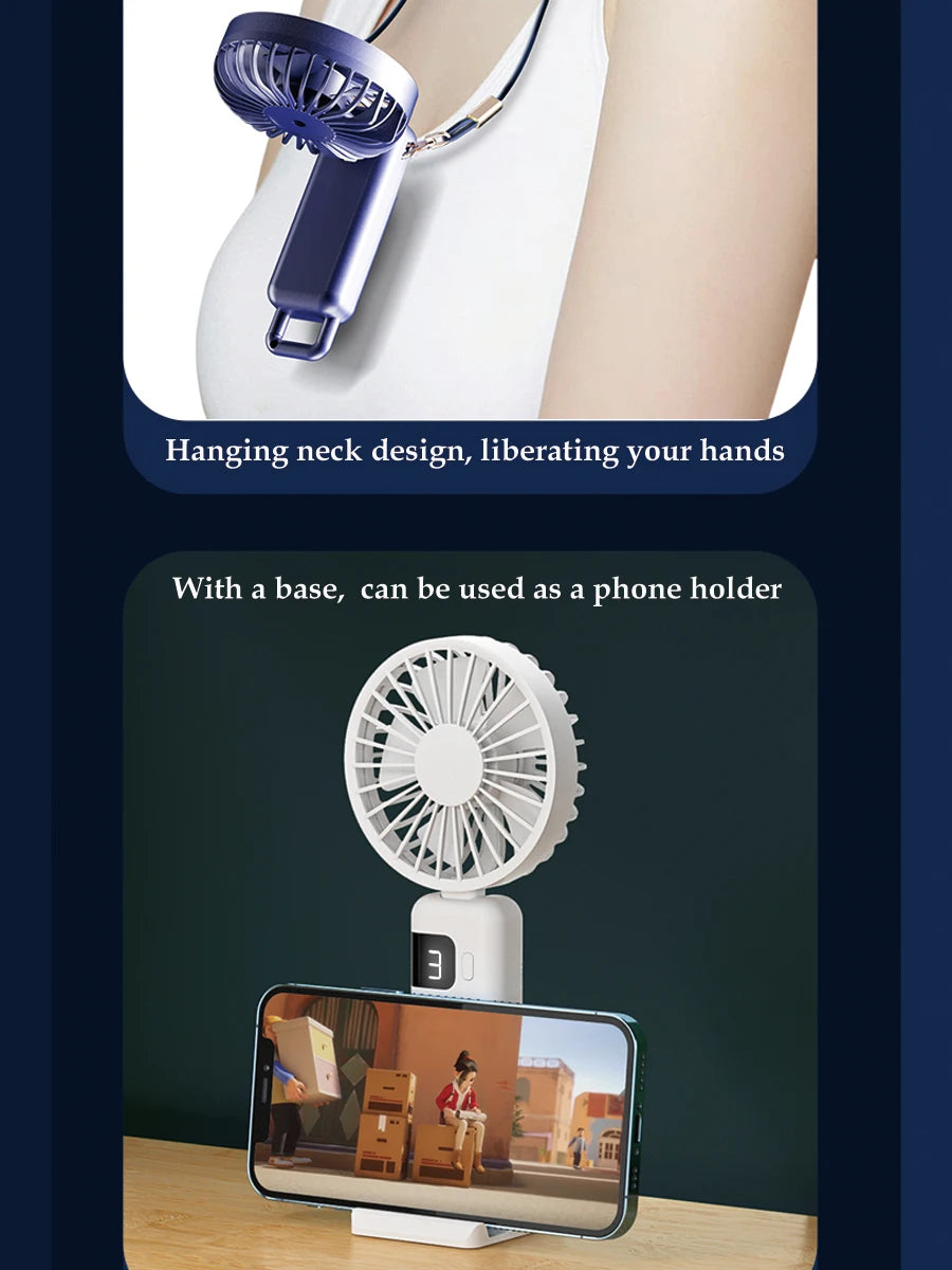 2024 New Arrival Wind Cooling Hand Mini Usb Fan Portable 5 Speed Personal Pocket Rechargeable Handheld with Hook