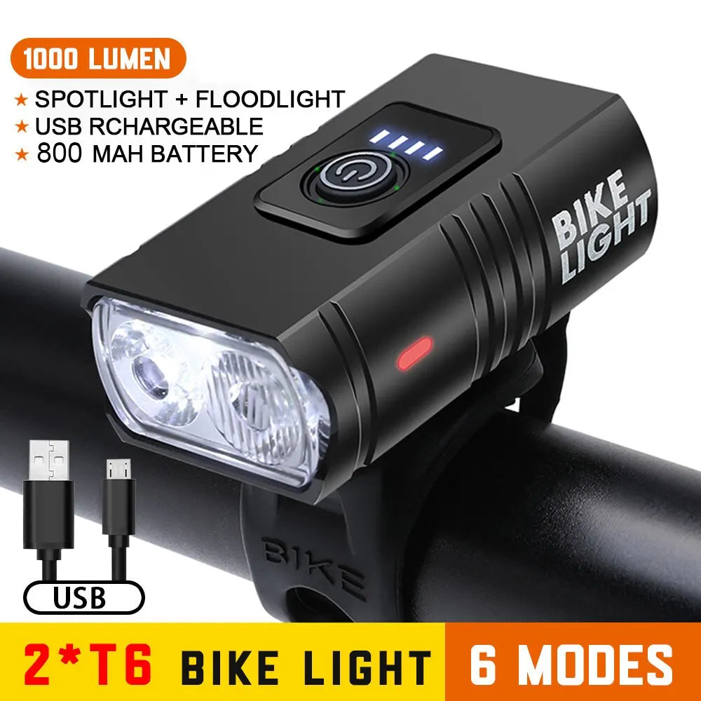 BK02 Bike Light USB Rechargeable T6 LED Bicycle Lights 6 Modes MTB Flashlight Bicycle Headlight for Cycling Bicycle Front Lamp