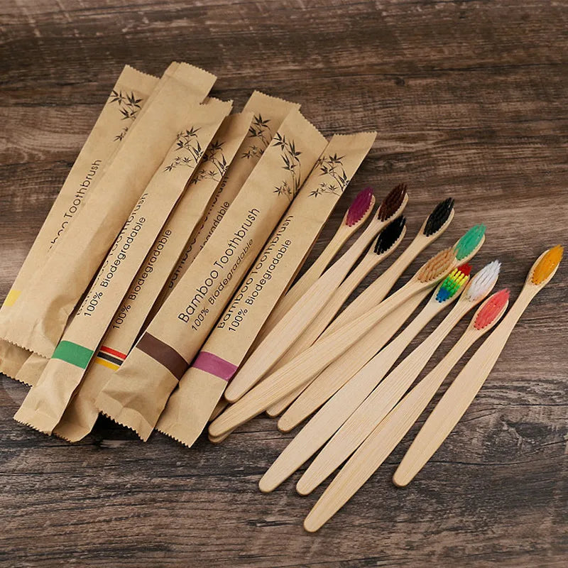 Bamboo Toothbrushes 8/12Pcs Eco Friendly Resuable Toothbrush Adult Wooden Soft Tooth Brush Cconvenient