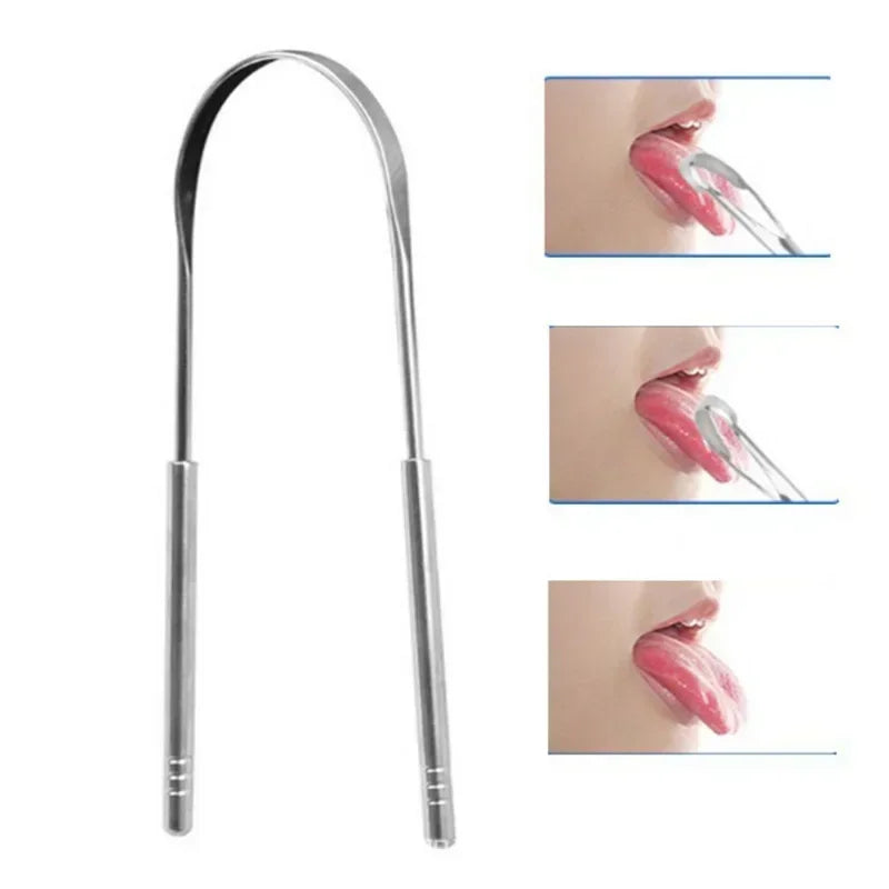 1/2 Pcs Reusable Stainless Steel Useful Tongue Scraper Cleaner Fresh Breath Cleaning Coated Tongue Oral Hygiene Care Tools