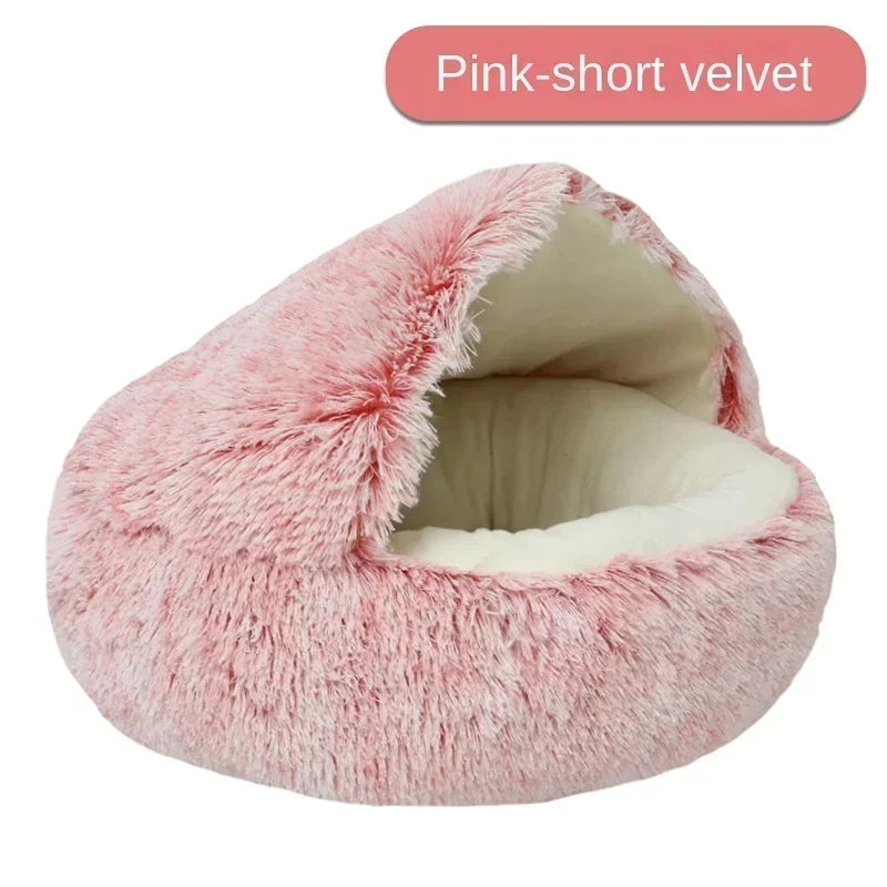 1PC Cat Beds Round Soft Plush Burrowing Cave Hooded Cat Bed Donut for Dogs Cats Comfortable Self Warming Dog Bed Pet Accessories