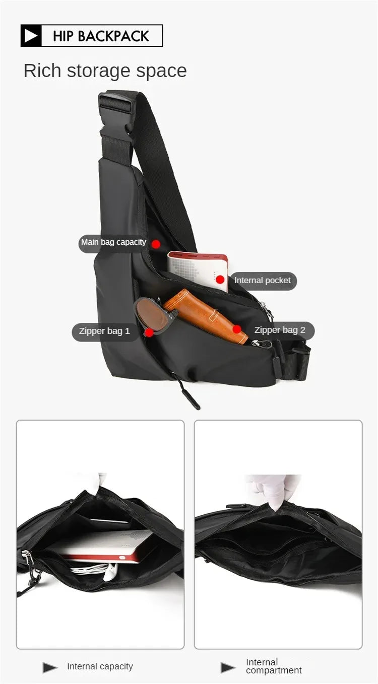 Anti Theft Close Fitting Chest Bag Men's Leisure Leather Film Triangle Bag Crossbody Card Wallet Sports Cycling Riding Sling Bag