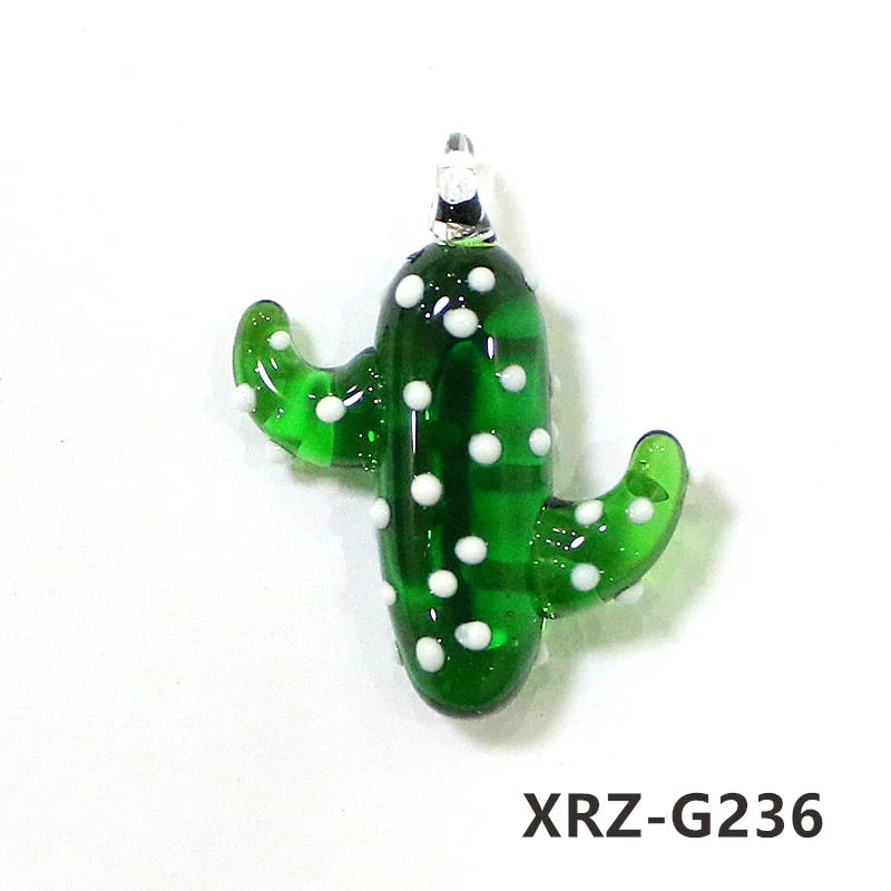 2pcs INS Style Mini Cute Cactus Charm Glass Pendant Rare Plant Ornaments DIY Women's Fashion Jewelry Necklace Making Accessories