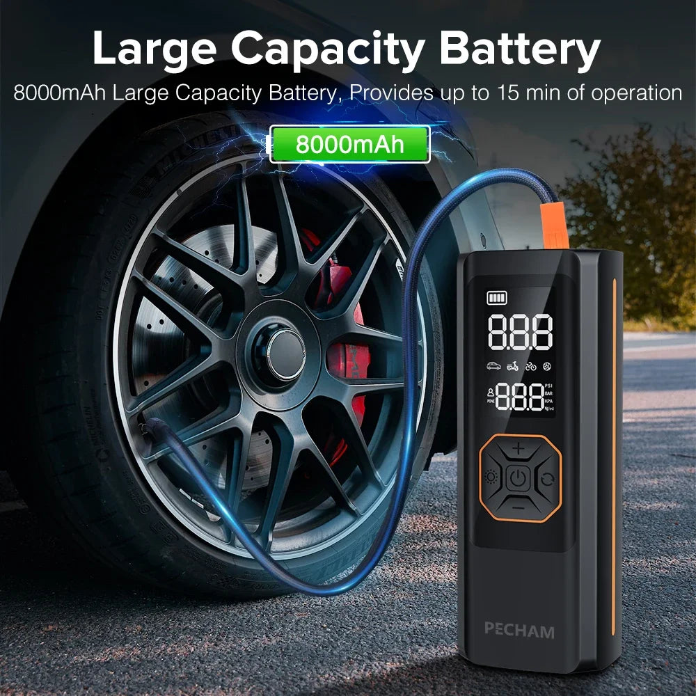 8000mAh Car Motorcycle Tyre Inflator 12V 150W 35L/Min Electric Portable Air Compressor Bicycle Tire Air Pump For Bike Boat Balls