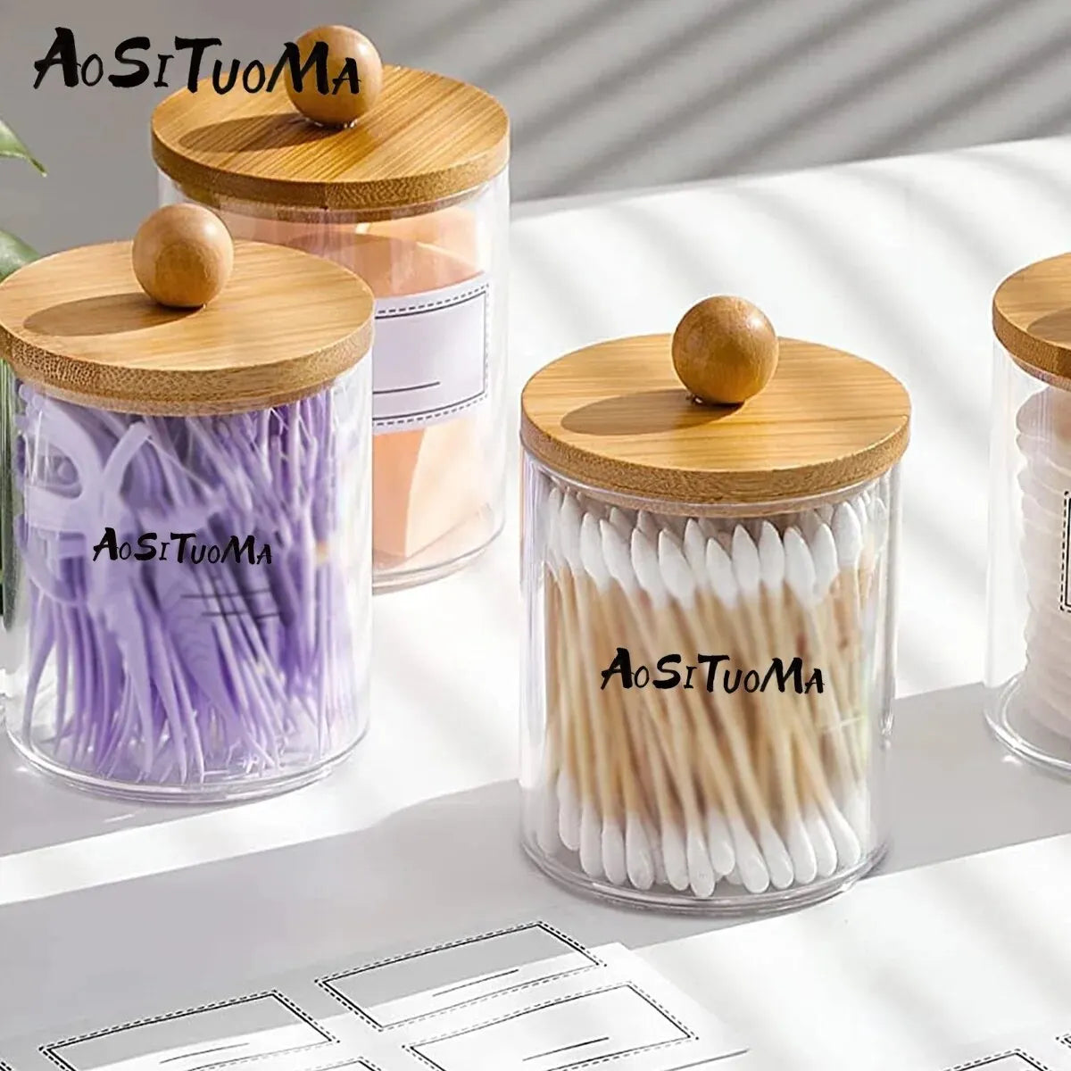 1pc High Appearance Level Transparent Cotton Swab Can Dustproof Storage Box Household Desktop Circular Storage Tank