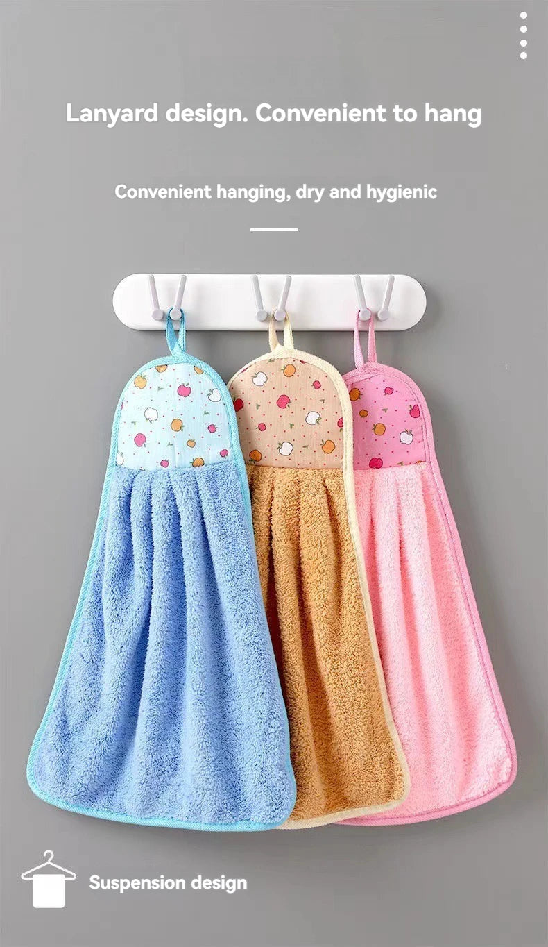 4pcs Coral Velvet Bathroom Supplies, Soft Hand Towel, Absorbent Cloth Dishcloths, Hanging Cloth, Kitchen Accessories