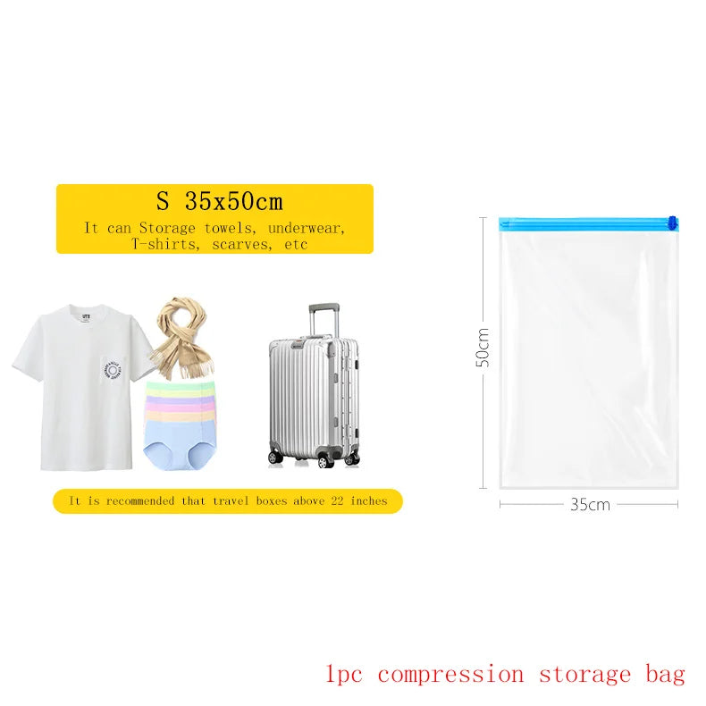 2023 Roll-Up Compression Vacuum Clothes Storage Bags Space Saver Foldable Travel Luggage Seal Pouch Home Package Packing Cube