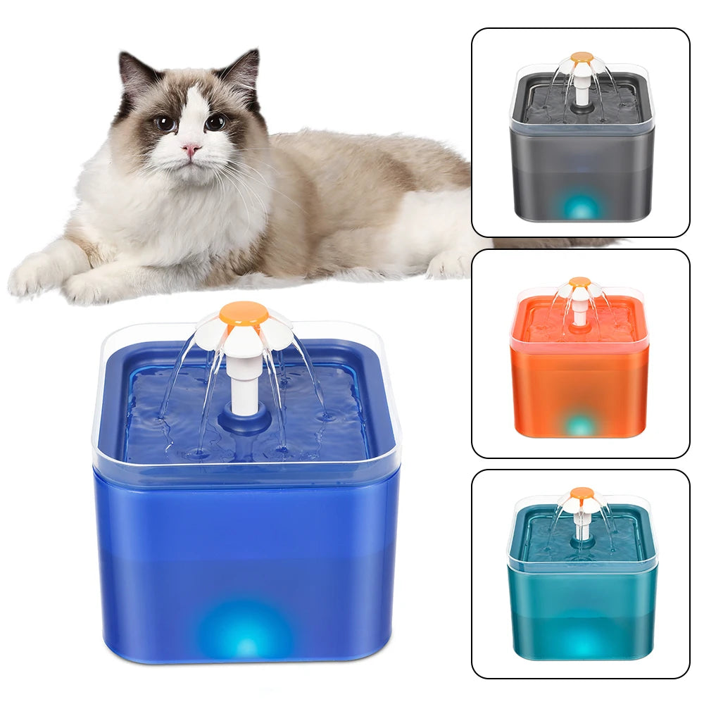 Cat Drinking Fountain for Clean Water Pet Water Dispenser with Recirculate Filtring Automatic with LED Lighting USB Charging