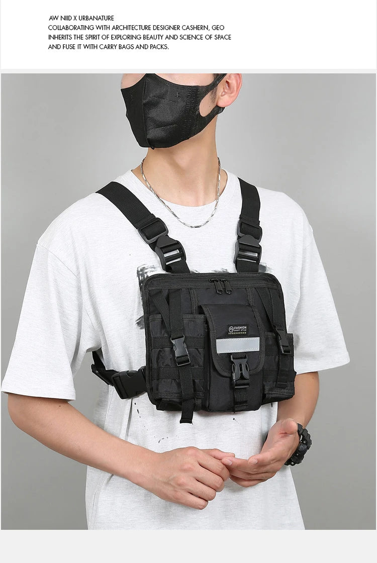 Chest Bag Waist Pack Men's Chest Pack Hip Hop Streetwear Tactical Vest Bag For Men Double Strap Design Shoulder Bag For Men Sac