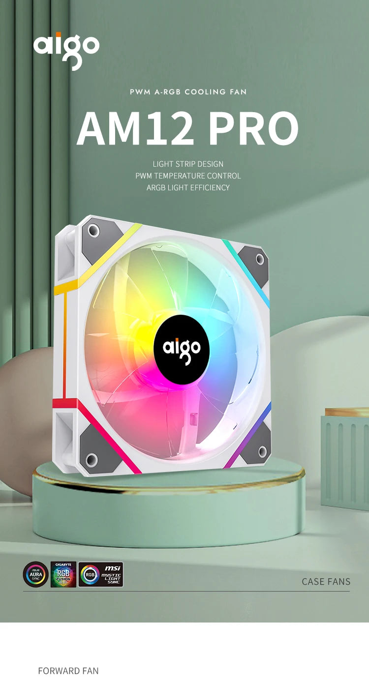 Aigo AM12PRO Rgb Fan Ventoinha PC 120mm Computer Case Fan Kit Water Cooler 4pin PWM CPU Cooling Fans 3pin5v argb 12cm Ventilador