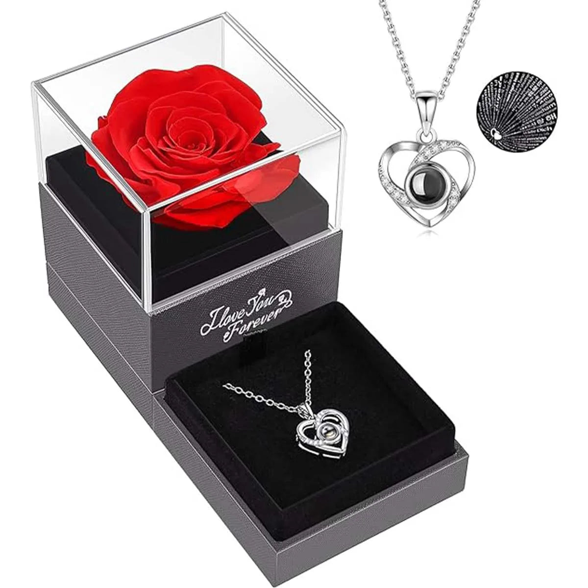 1set Hollow Zircon Love Necklace Female MOTHER'S Day Eternal Flower Artificial Flower Gift Box Jewelry Box