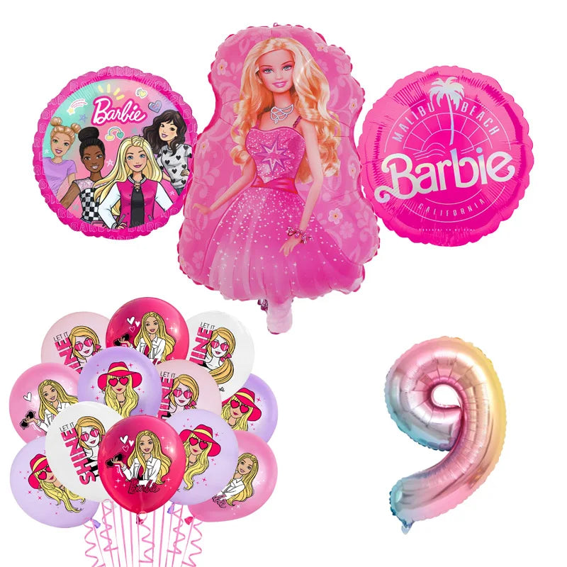 Barbie Birthday Party Supplies Pink Girl Disposable Tableware Banner Cupcake Topper Background Princess Balloons Gift Bag