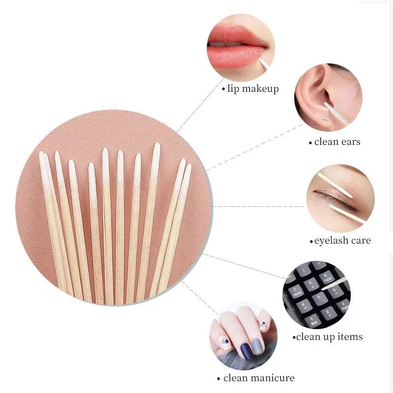 100/300pcs Double Head Cotton Swab Women Makeup Cotton Buds Tip For Medical Wood Sticks Nose Ears Cleaning Health Care Tools