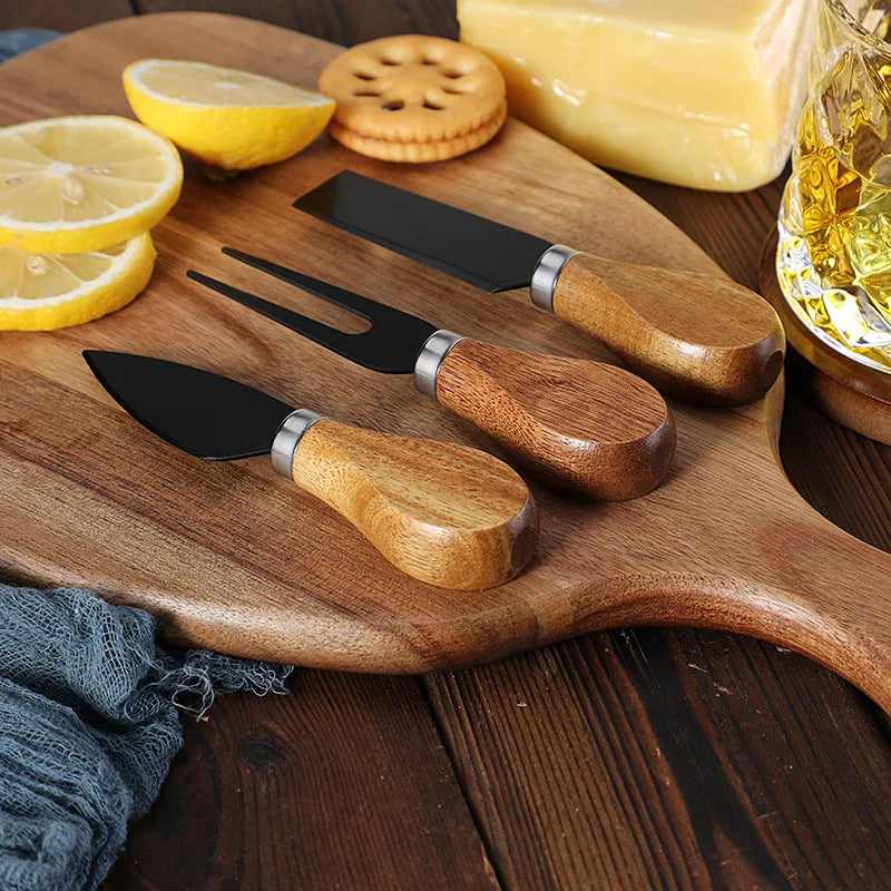 Acacia wood cutting board cutting board steak western fruit chopping board   set cheese knife three-piece set