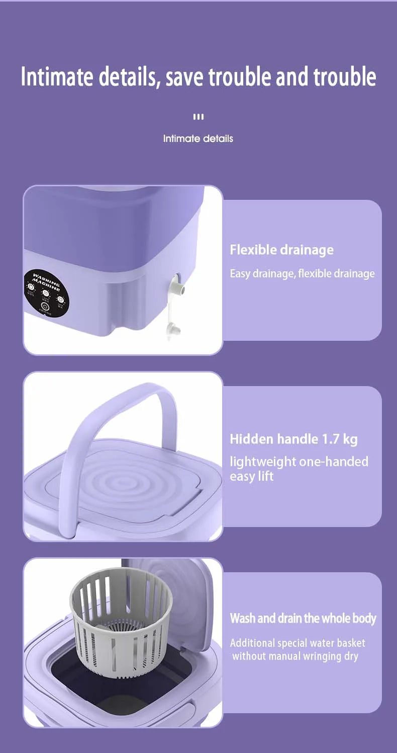 8L Portable Washing Machine Mini Home Clothes Socks Underwear Cleaning Retractable Washer With Spinning Dry washing Machine