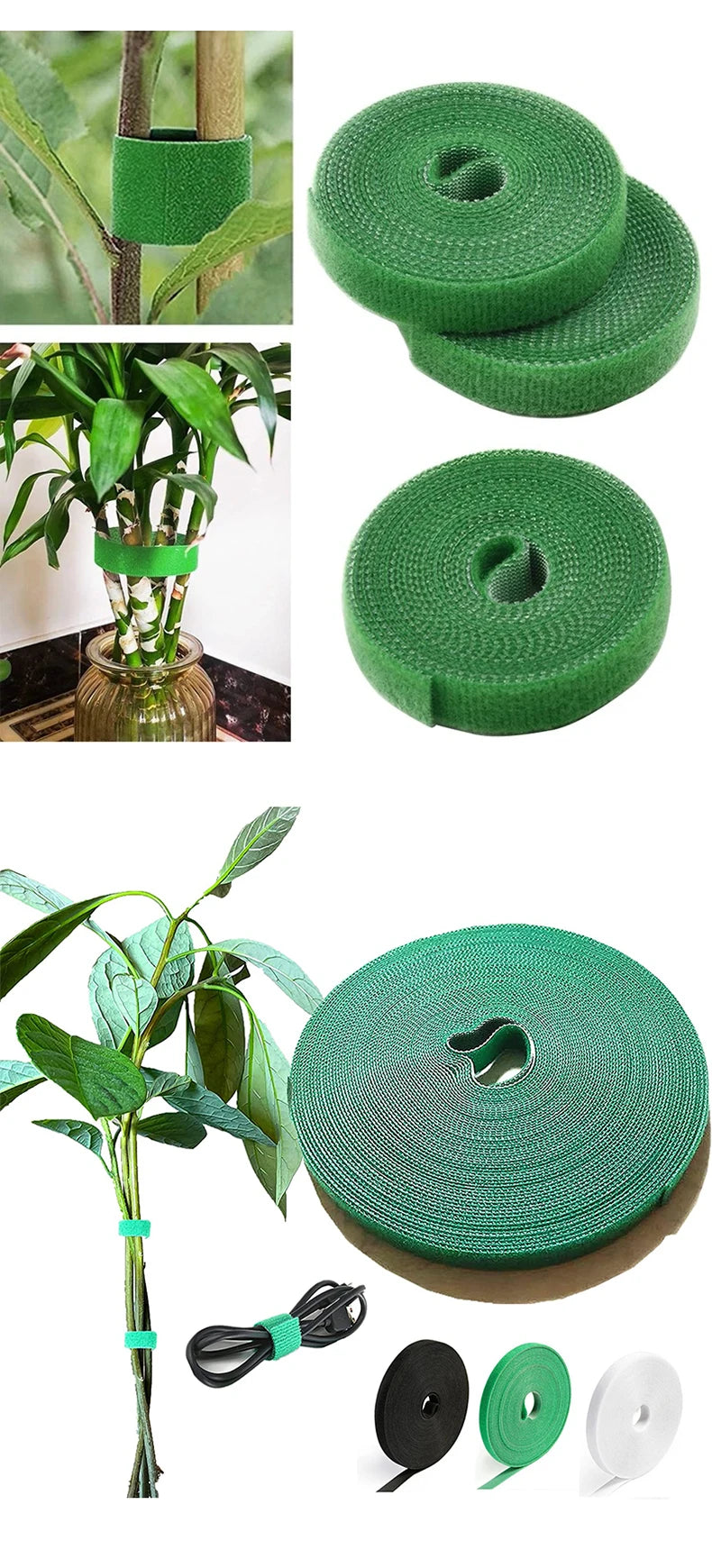 3 Rolls Green Garden Twine Plant Ties Nylon Plant Bandage Garden Hook Loop Bamboo Cane Wrap Support Garden Accessories