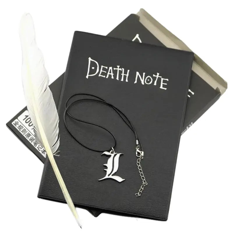 A5 Anime Notebook Set Leather Journal And Necklace Feather Pen Animation Art Writing Journal Notepad