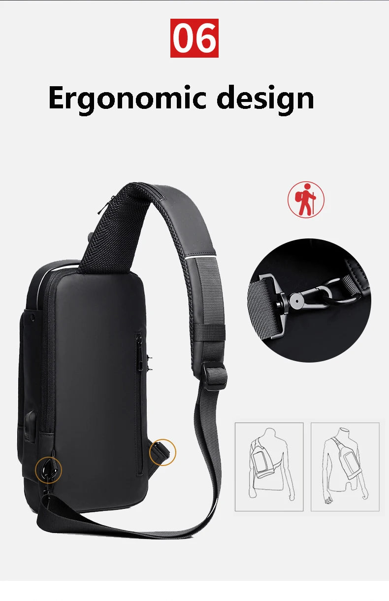 Chest Bag Multifunction Crossbody Sport Running Travel Sling Pack Anti-theft USB Charge Shoulder Messenger Pack Luxury Brand Men