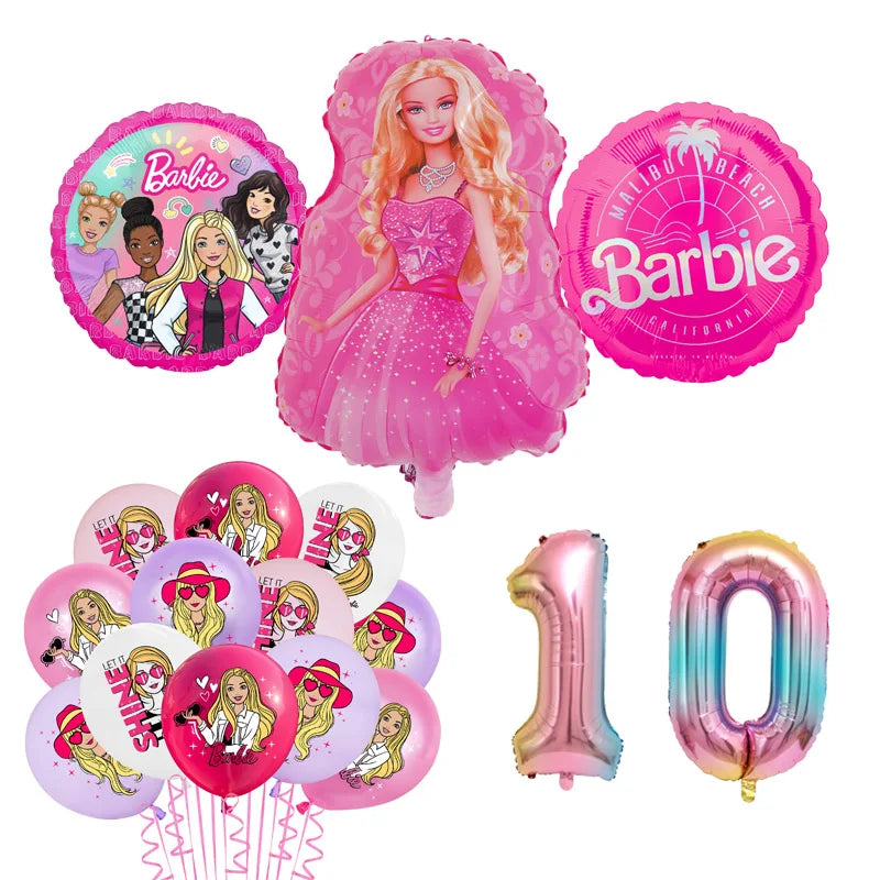 Barbie Birthday Party Supplies Pink Girl Disposable Tableware Banner Cupcake Topper Background Princess Balloons Gift Bag