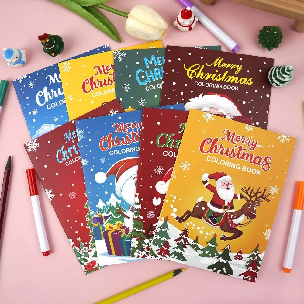 8PCS High Quality Christmas Theme Coloring Book Educational Montessori Gift Doodles Book Drawing Games Toys For Children