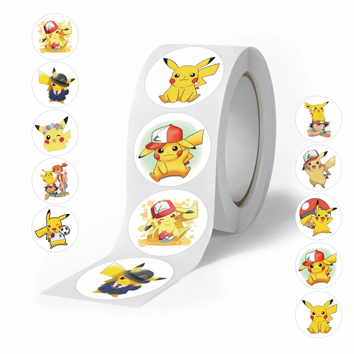 500/2000pcs Pokemon Pikachu Sealing Stickers Cute Cartoon Anime Stickers Round Diy Decor Album Diary Label Graffiti