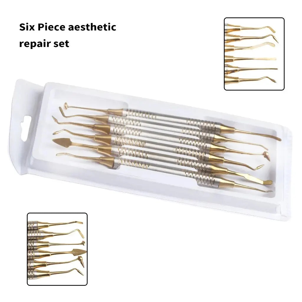 6Pcs Dental Composite Resin Filling Spatulas Double Head Titanium Plated Head Fill Restoration Set Dentist Accessories