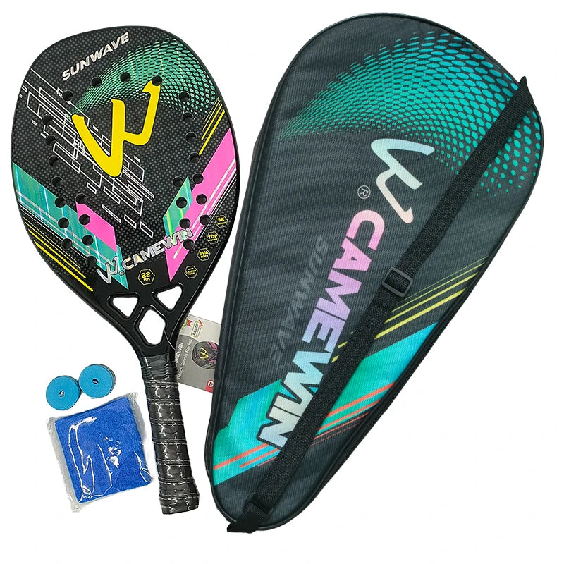 Camewin 3K Beach Tennis Racket Full Carbon Fiber Rough Surface Outdoor Sports Racket For Men Women Adult Senior Player 2024 New