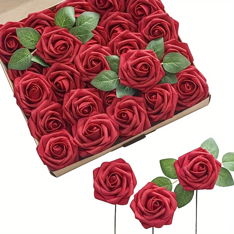 25pcs Artificial Flowers, Fake Flowers Roses W/stem For DIY Wedding Bouquets Centerpieces Arrangements Party Home Decorations