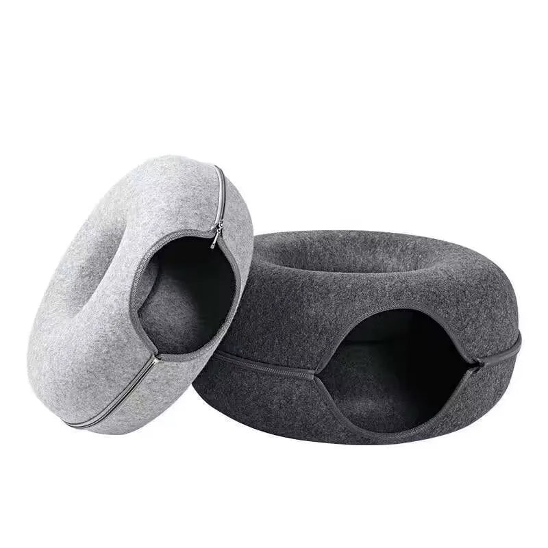 All Funny Donut Cat Bed Interactive Tunnel Pet Felt Indoor Toys Cats House Kitten Training Toy Cat Kennel Pets Supplies