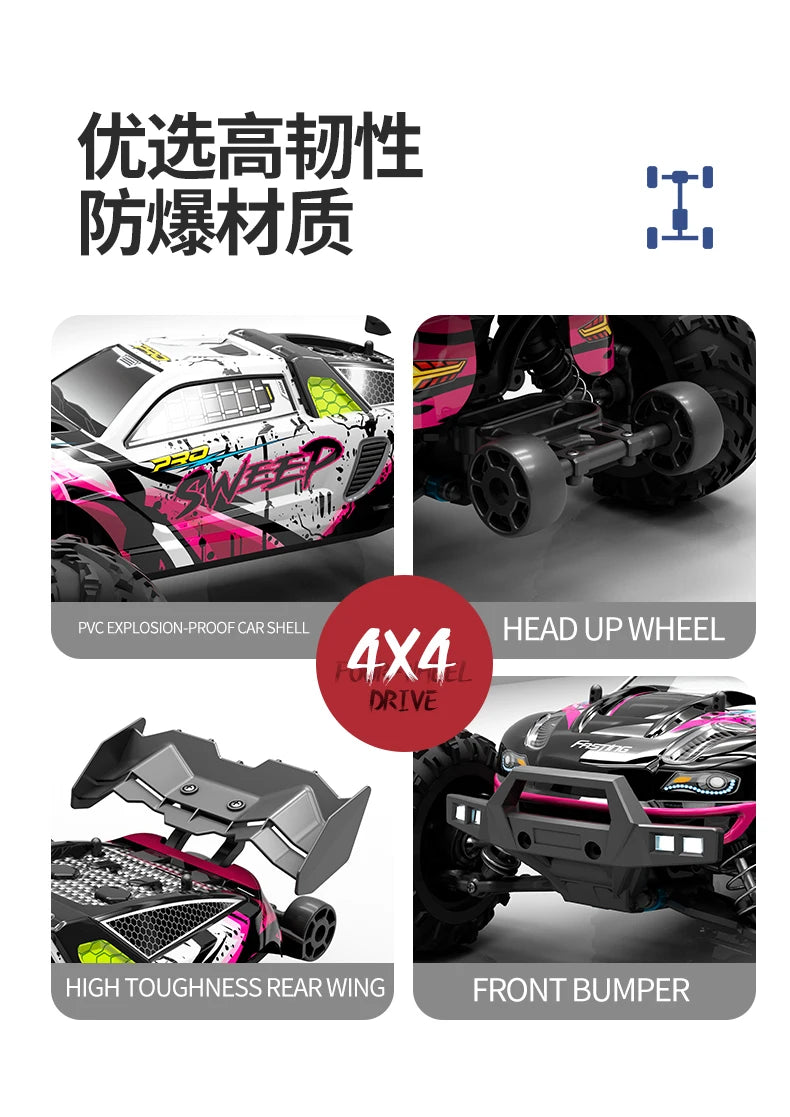 1:16 70KM/H Or 50KM/H 4WD RC Car With LED Remote Control Cars High Speed Drift Monster 4x4 Truck for Kids vs Wltoys 144001 Toys