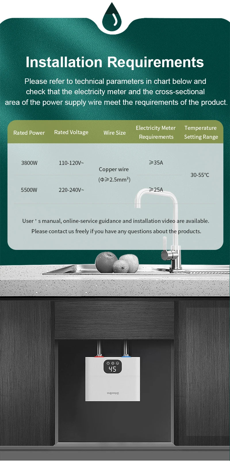 Briwellna Mini Tankless Electric Water Heater 110V/220V Under Sink Instant Hot Water Oversink Instantaneous Water Heater