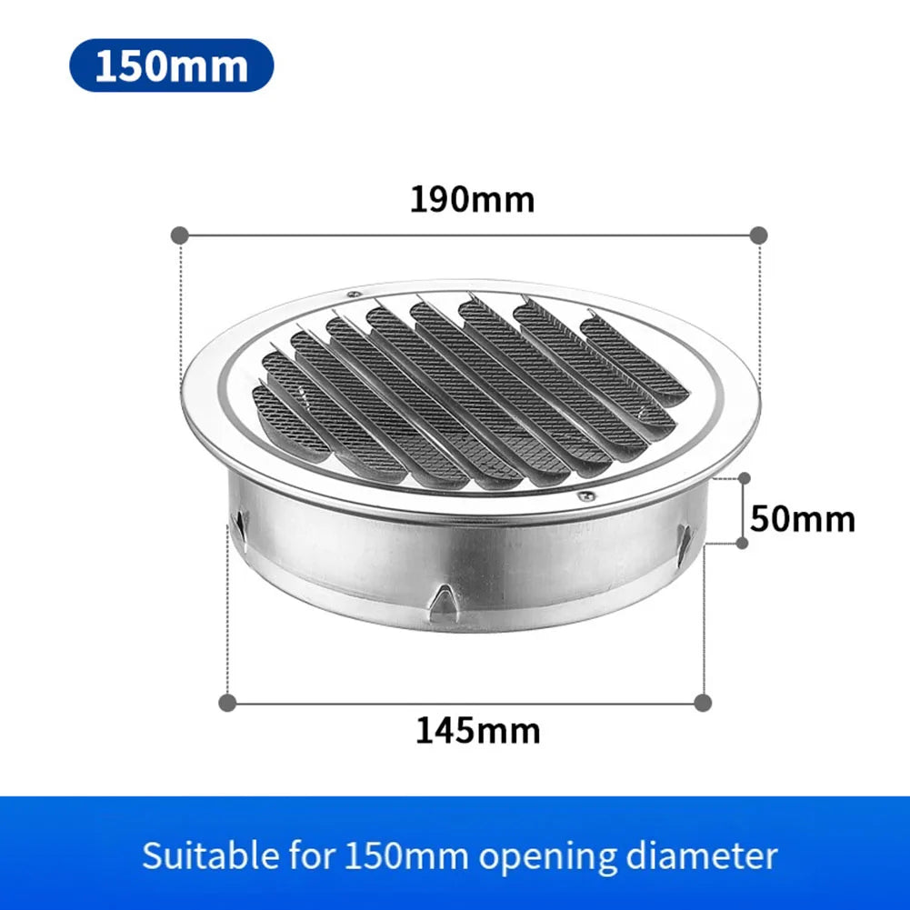 1pcs 70-300mm Round Stainless Steel Air Vent Grille Insect Protection Home Exterior Wall Ducting Ventilation Tool