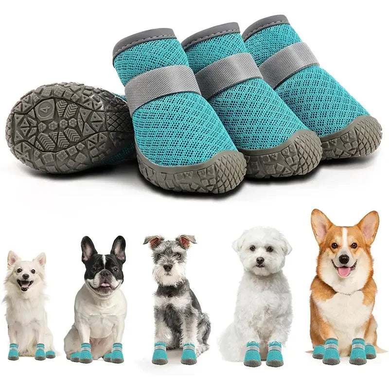 4 pcs/set Dog shoes for small dogs Breathable dog shoes for hot roads, Non-slip medium dog boots for hardwood floors Lake Blue