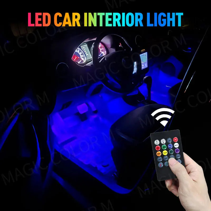 48/72 Led Car Foot Ambient Light RGB Automotive Interior Decorative Atmosphere Lamp Backlight Strip USB Wireless Remote Control