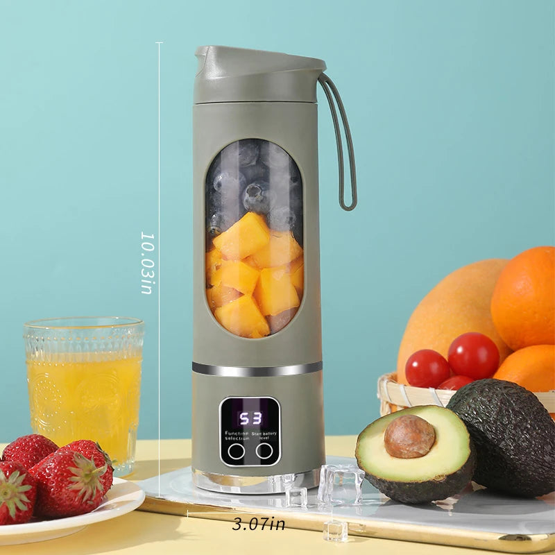 450mL Portable Fruit Juicer with 8 Page Blade Home USB Rechargeable Large Capacity with Digital Display Juice Maker Machine