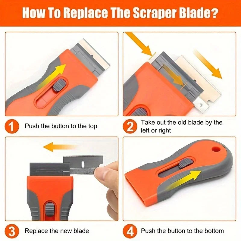 1 Set Glue removal blade With 10 Blades, Telescopic Adjustment Knife, Cleaning Scraper Tool For Removing Labels,Stickers,Paint