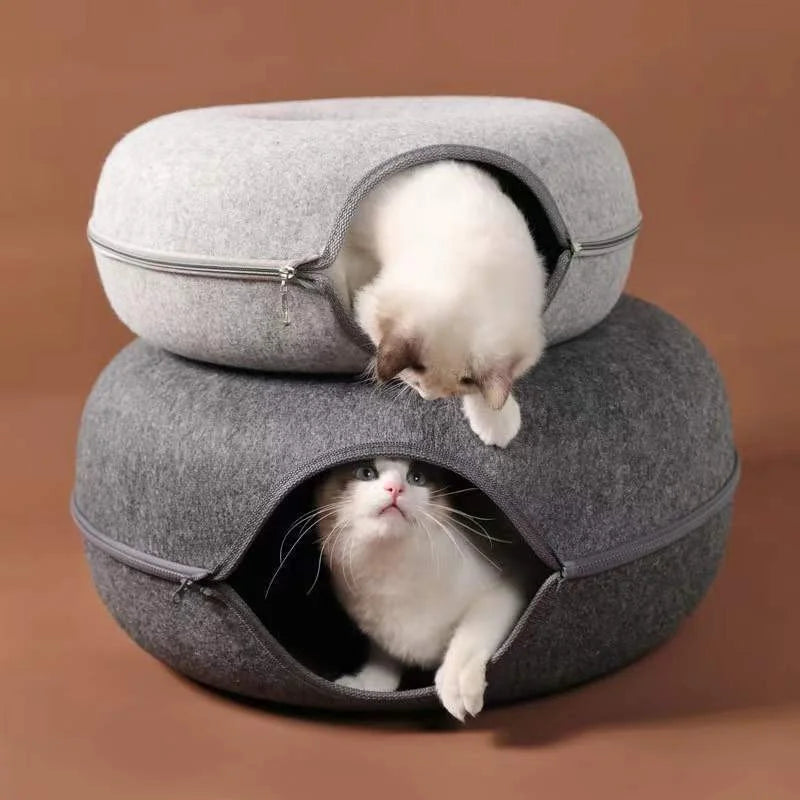 All Funny Donut Cat Bed Interactive Tunnel Pet Felt Indoor Toys Cats House Kitten Training Toy Cat Kennel Pets Supplies