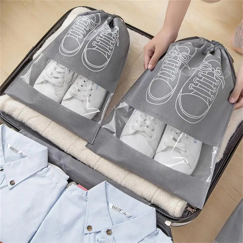 5/10pcs Shoes Storage Bag Closet Organizer Non Woven Travel Portable Bag Waterproof Pocket Clothing Classified Draw Hanging Bag