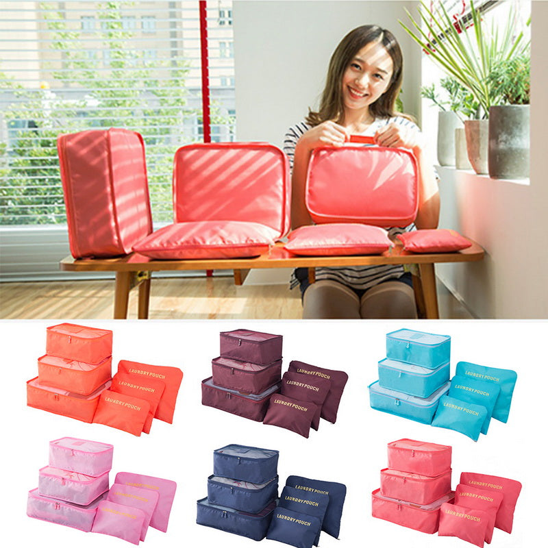 6 Pcs/Set Pink/Blue/Grey Travel Storage Bag Large Capacity Waterproof Luggage Clothing Underwear Storage Bag Bag With Zipper