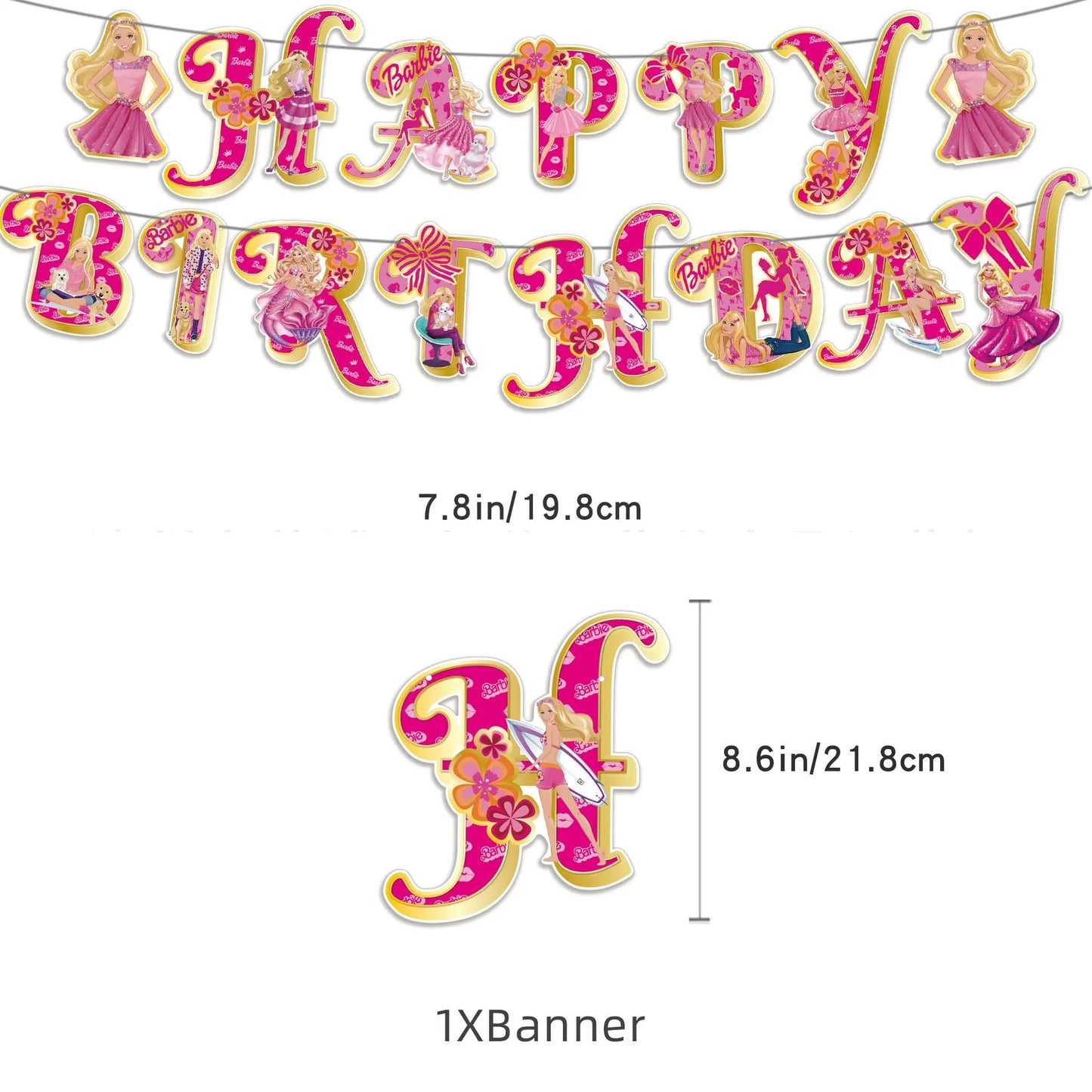 Barbie Birthday Party Supplies Pink Girl Disposable Tableware Banner Cupcake Topper Background Princess Balloons Gift Bag