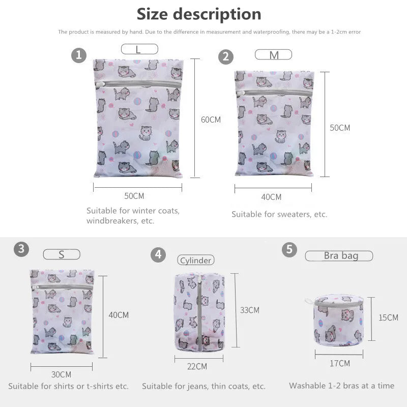 Cartoon Cat Printing Laundry Bag for Washing Machines Lingerie Wash Bags Foldable Dirty Clothes Bag Bra Underwear Laundry Basket