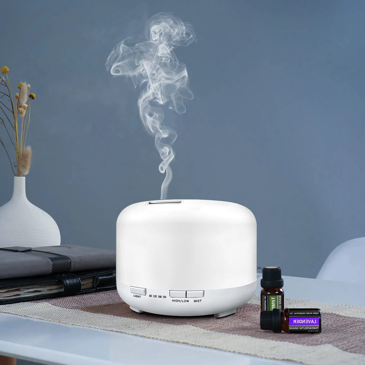 500ML Aroma Diffuser (Oils Optional), 5V 2A Essential Oil Aromatherapy Diffuser Humidifier with Remote Control  for Home Office