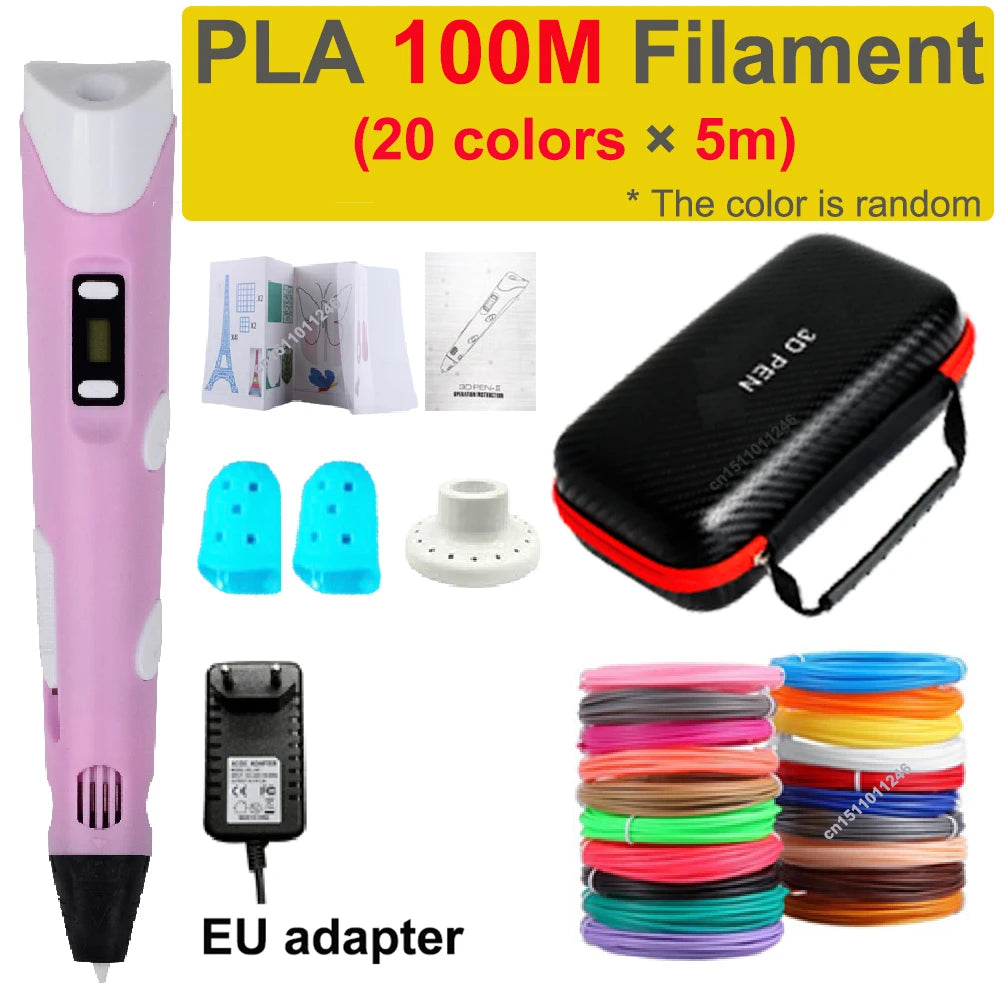 3D Printing Pen Children 3D Pen DIY Drawing Pens PLA Filament Birthday Christmas Boys Girls Gift For Kids With Travel Case